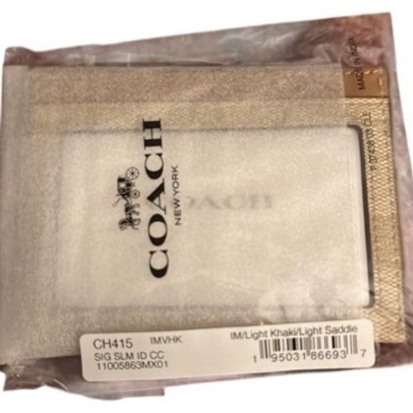 Coach Accessories - Coach Card Holder Khaki Signature Slim ID CH415 Leather NWT